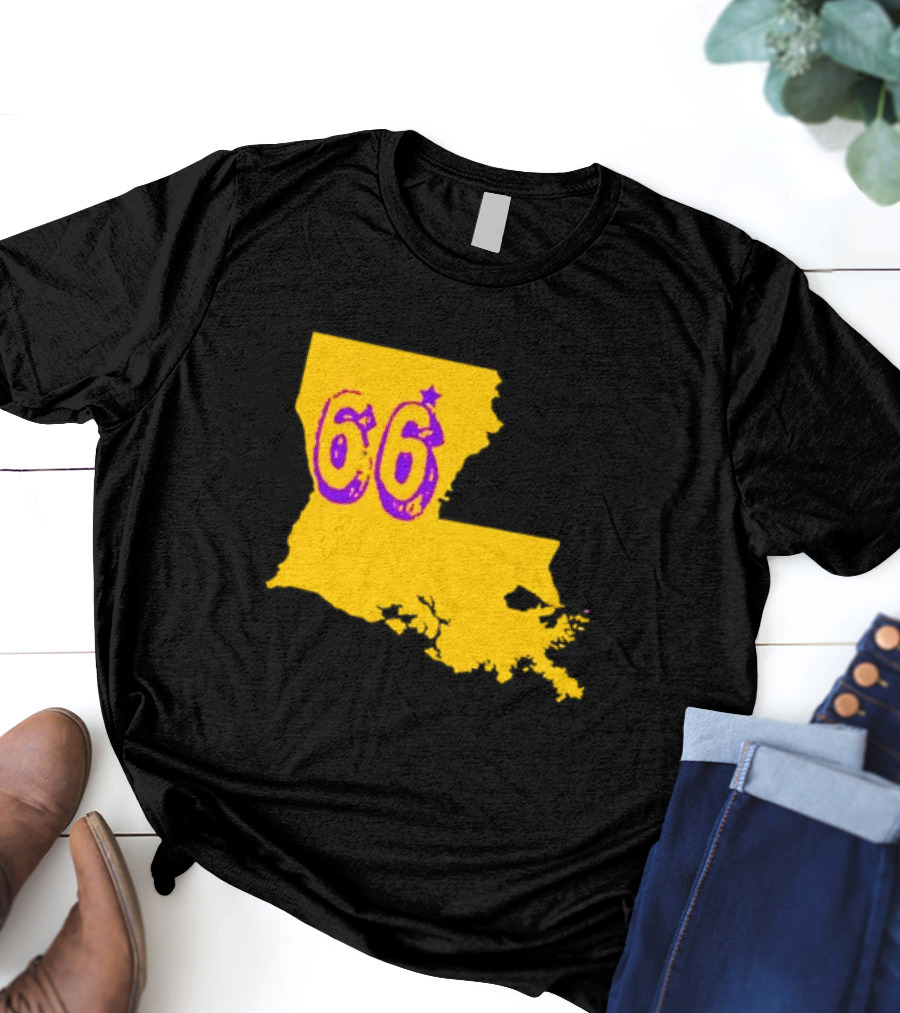 Louisiana State 66 Will Campbell LSU Tigers Map Outline T-Shirt