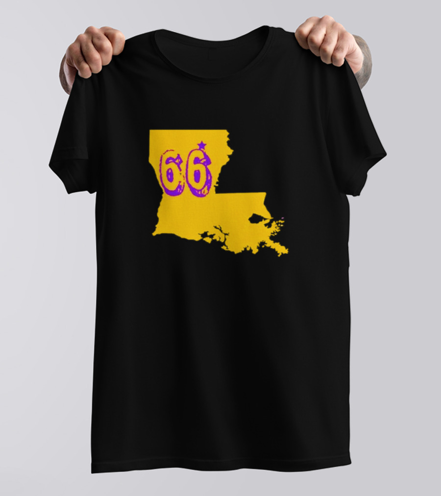 Louisiana State 66 Will Campbell LSU Tigers Map Outline T-Shirt