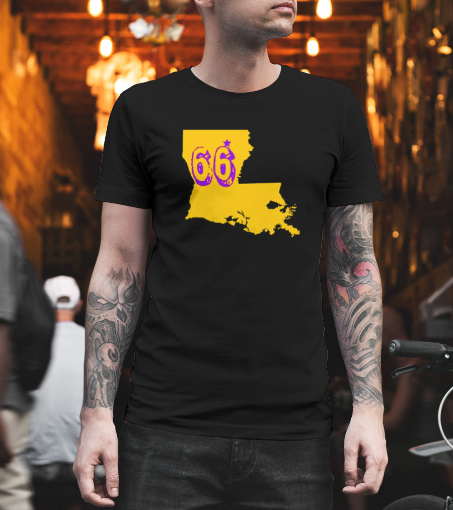 Louisiana State 66 Will Campbell LSU Tigers Map Outline T-Shirt