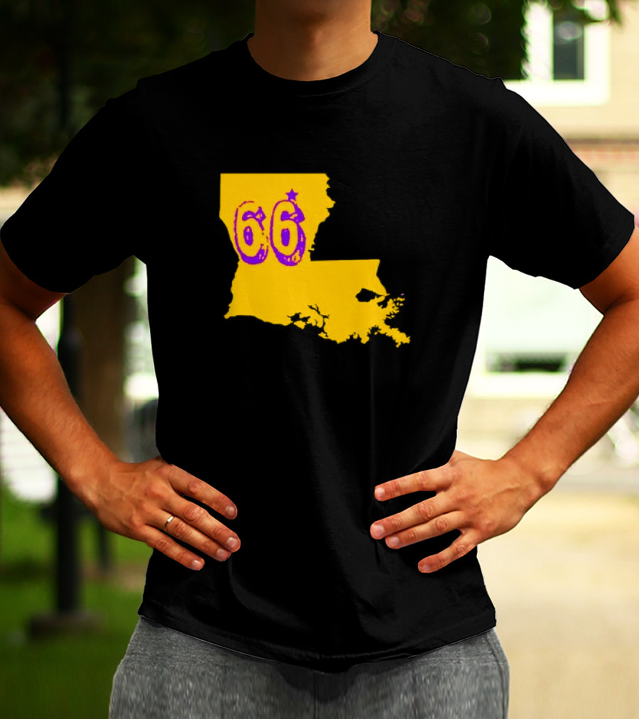 Louisiana State 66 Will Campbell LSU Tigers Map Outline T-Shirt