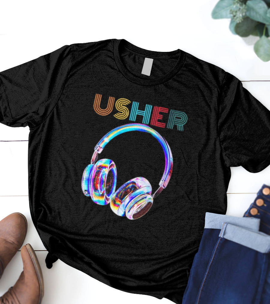 USHER Vintage Headphone Hiphop Music Fan T-Shirt