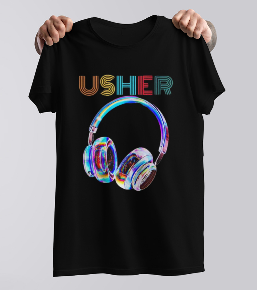 USHER Vintage Headphone Hiphop Music Fan T-Shirt