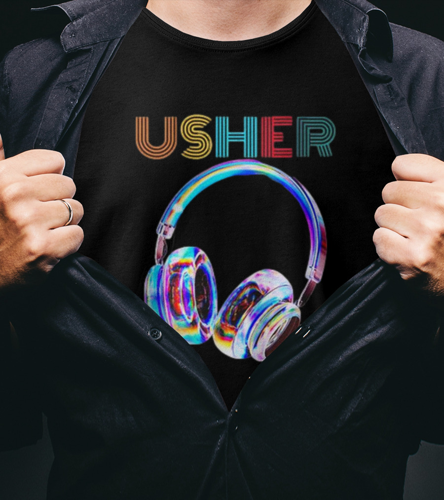 USHER Vintage Headphone Hiphop Music Fan T-Shirt