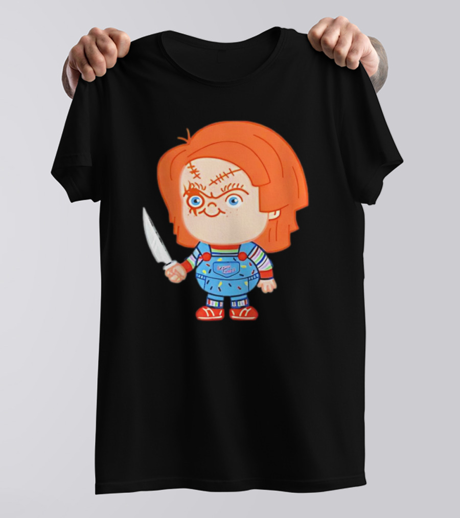 Chucky Evil Doll With Knife In Striped Lovely Overalls T-Shirt
