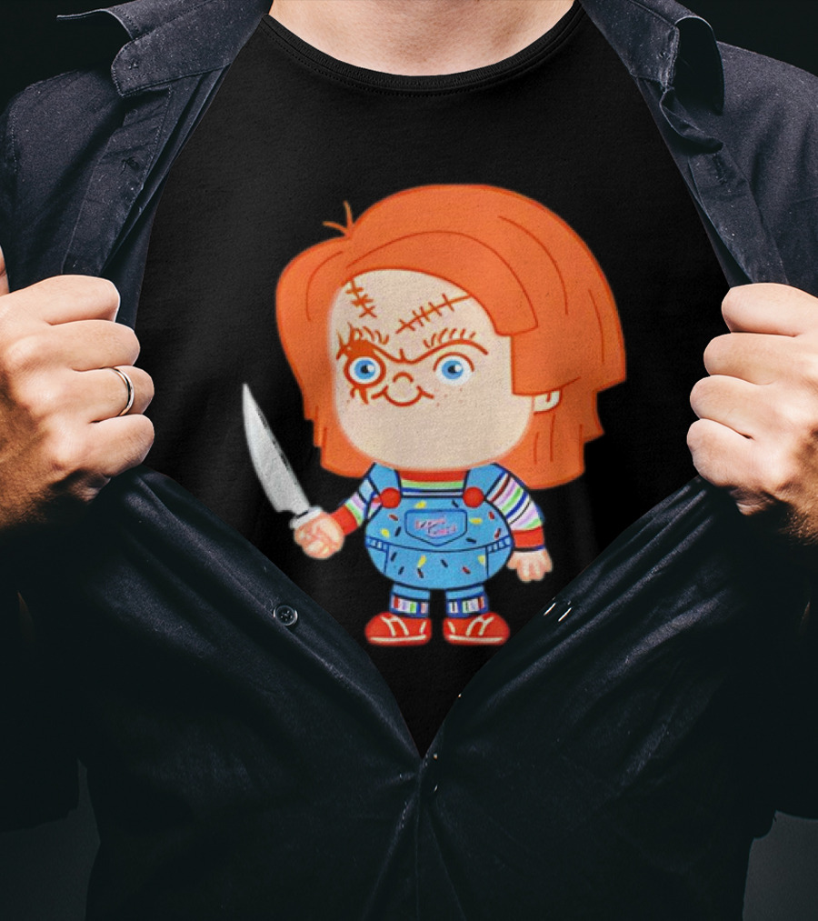 Chucky Evil Doll With Knife In Striped Lovely Overalls T-Shirt