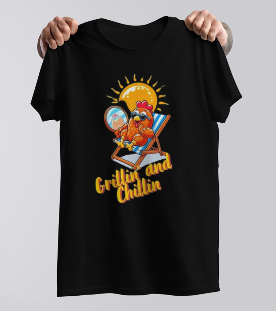 Grillin And Chillin Cool BBQ Chicken Sun Lounger Vibes T-Shirt