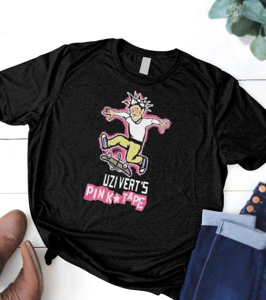 Uzi Vert's Pink Tape Skateboarding Character With Spiky Hair T-Shirt