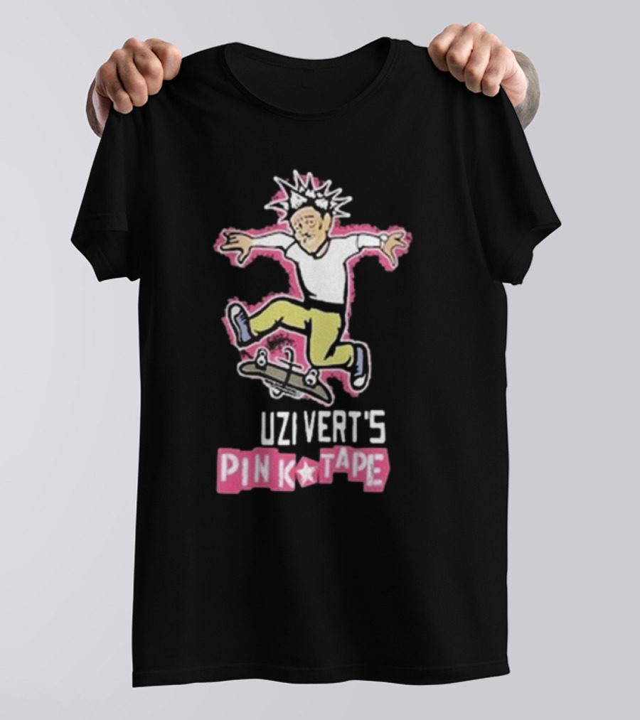 Uzi Vert's Pink Tape Skateboarding Character With Spiky Hair T-Shirt