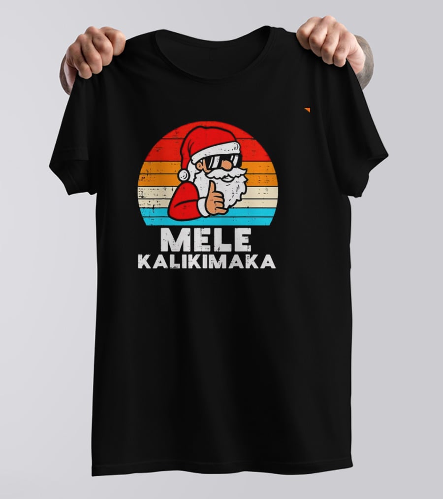 Santa Mele Kalikimaka Christmas Vintage Retro Sunset Thumbs Up T-Shirt