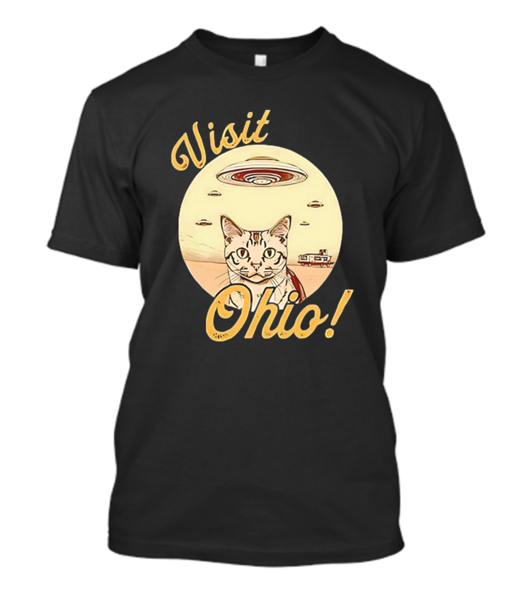 Visit Ohio Cat UFO Alien Spaceship Adventure T-Shirt