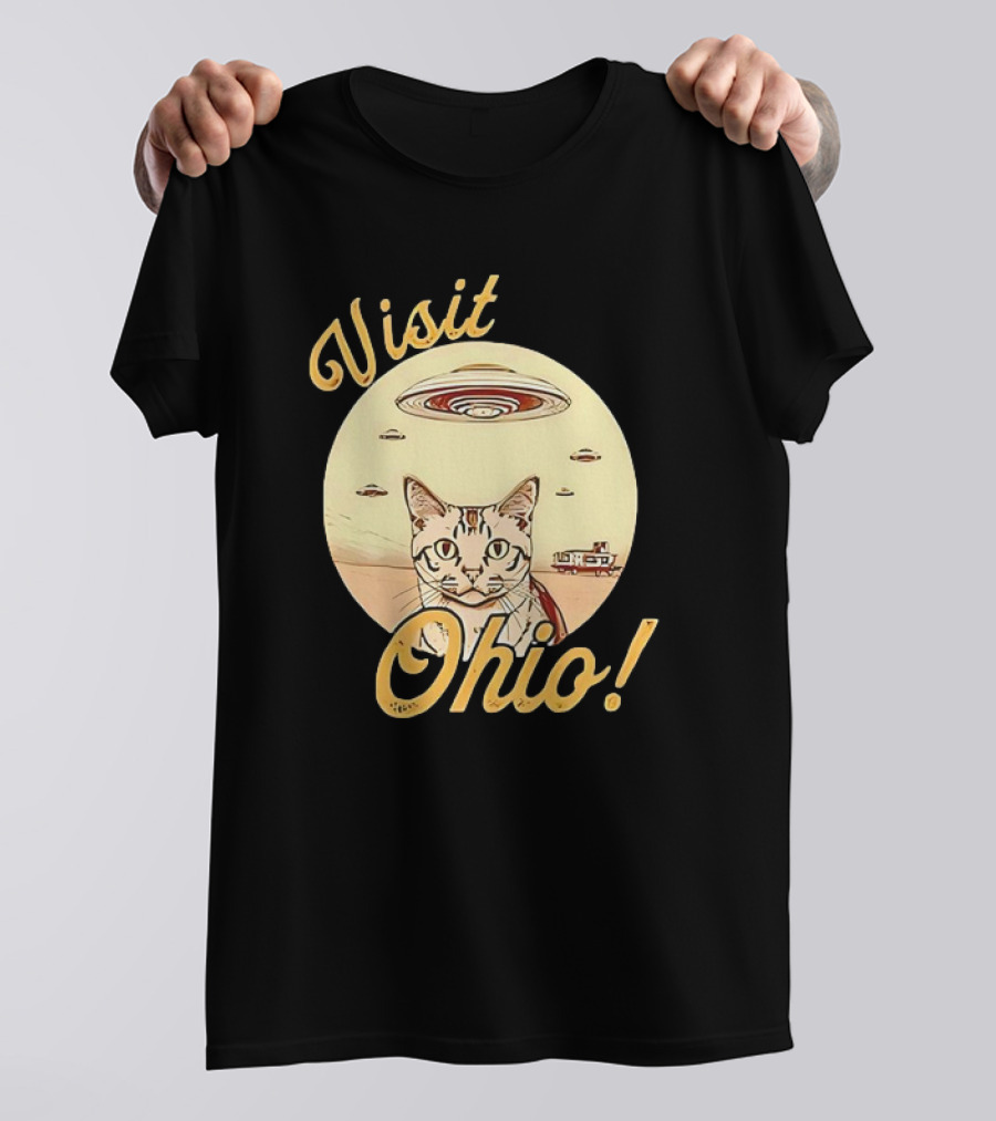Visit Ohio Cat UFO Alien Spaceship Adventure T-Shirt