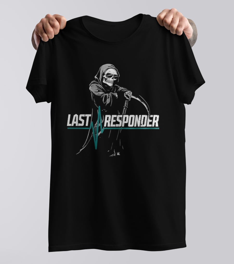 Grim Reaper Last Responder With Scythe And Heartbeat Line T-Shirt