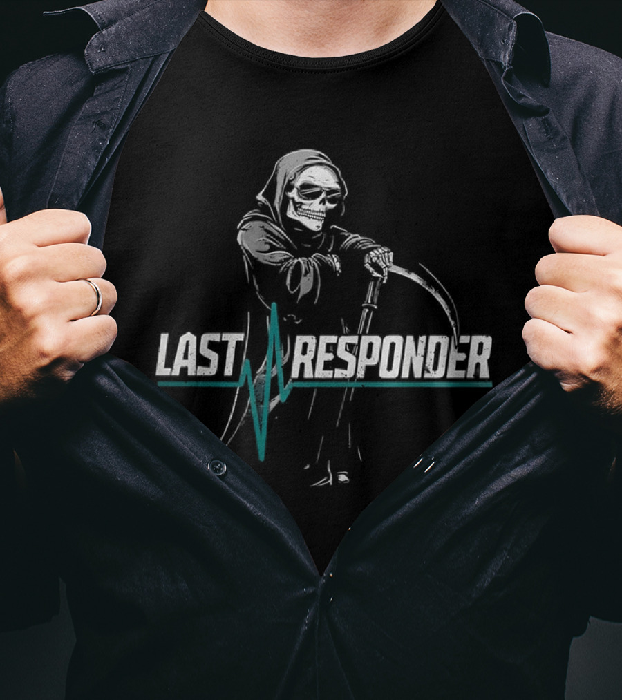 Grim Reaper Last Responder With Scythe And Heartbeat Line T-Shirt