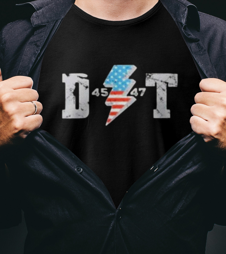 D 45 47 Lightning American Flag T-Shirt