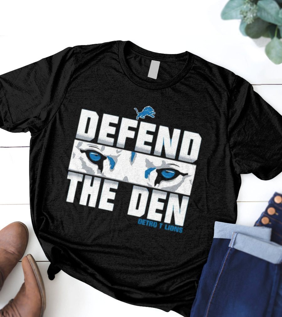 Detroit Lions Defend The Den Blue Lion Eyes Football T-Shirt
