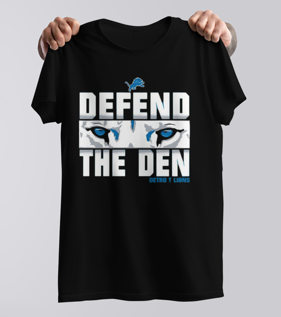 Detroit Lions Defend The Den Blue Lion Eyes Football T-Shirt