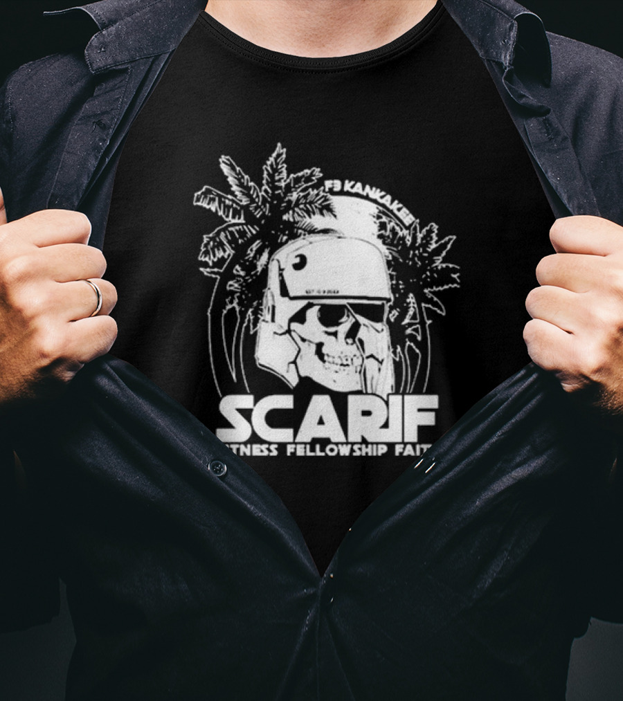 F3 Kankakee Scarif Fitness Fellowship Faith Stormtrooper Palm Trees T-Shirt