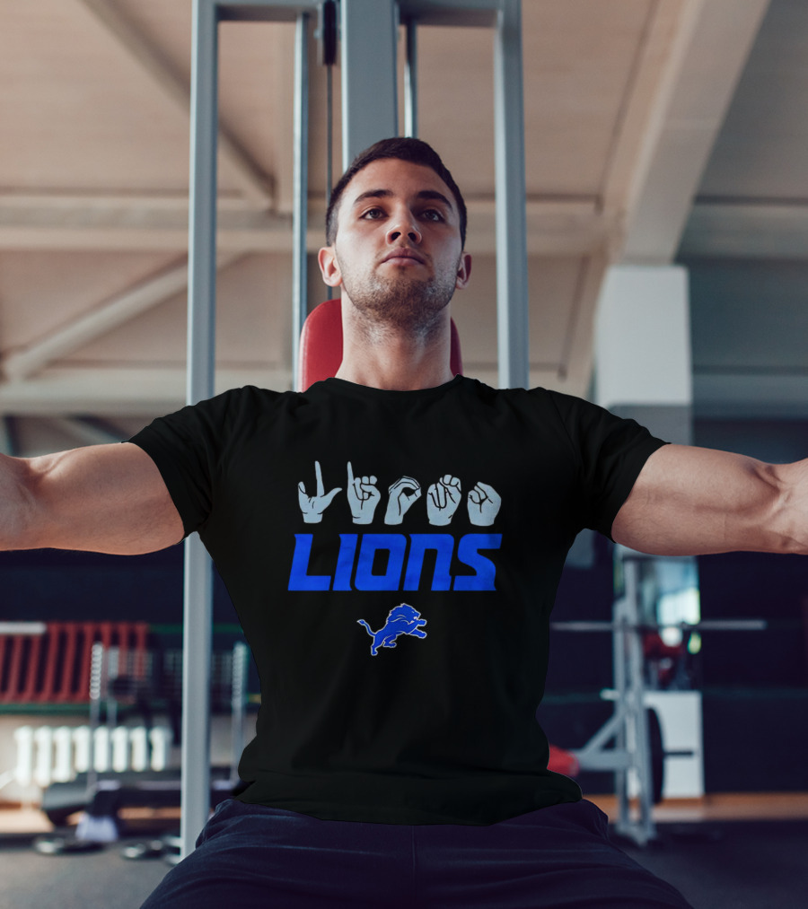 Love Sign With Detroit Lions ASL Logo And Blue Lion Emblem T-Shirt