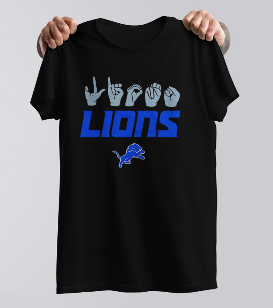 Love Sign With Detroit Lions ASL Logo And Blue Lion Emblem T-Shirt