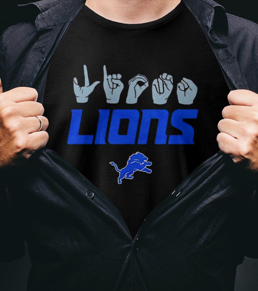 Love Sign With Detroit Lions ASL Logo And Blue Lion Emblem T-Shirt
