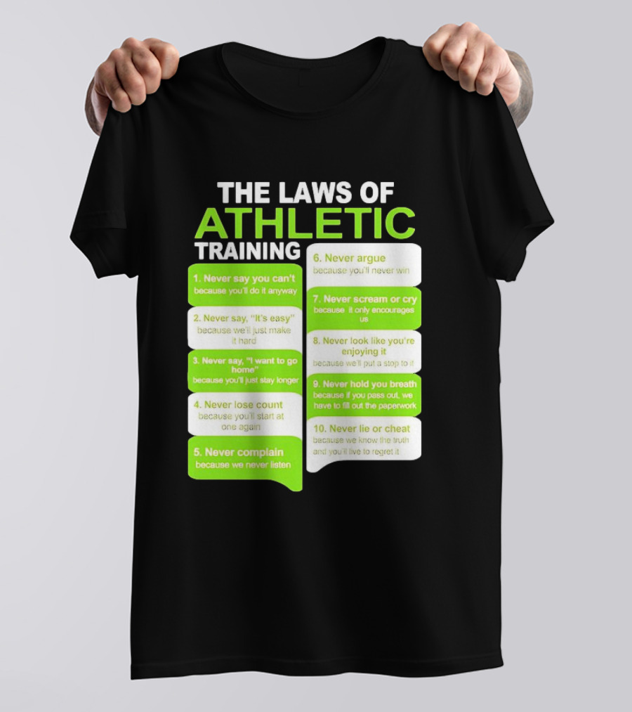 The Laws Of Athletic Training Never Say Never Only Encourages It T-Shirt