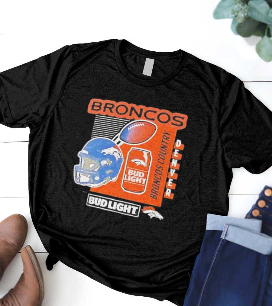 Denver Broncos Bud Light Broncos Country Denver Football Helmet And Can T-Shirt