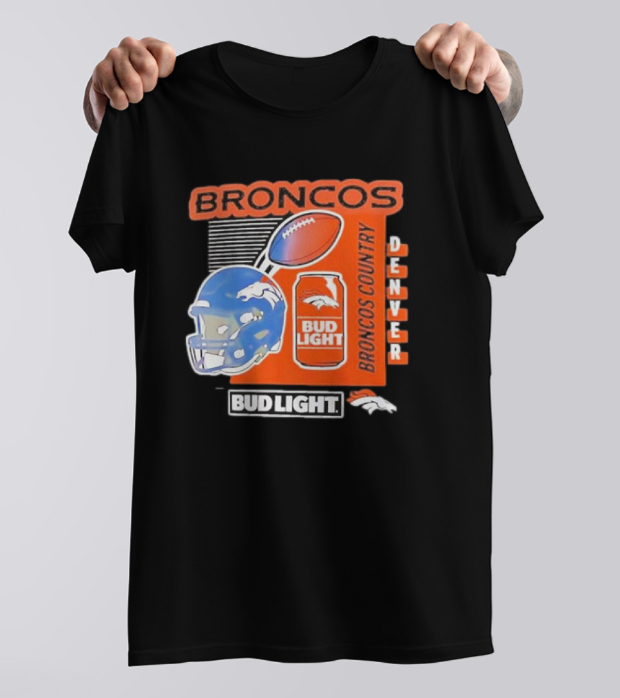 Denver Broncos Bud Light Broncos Country Denver Football Helmet And Can T-Shirt