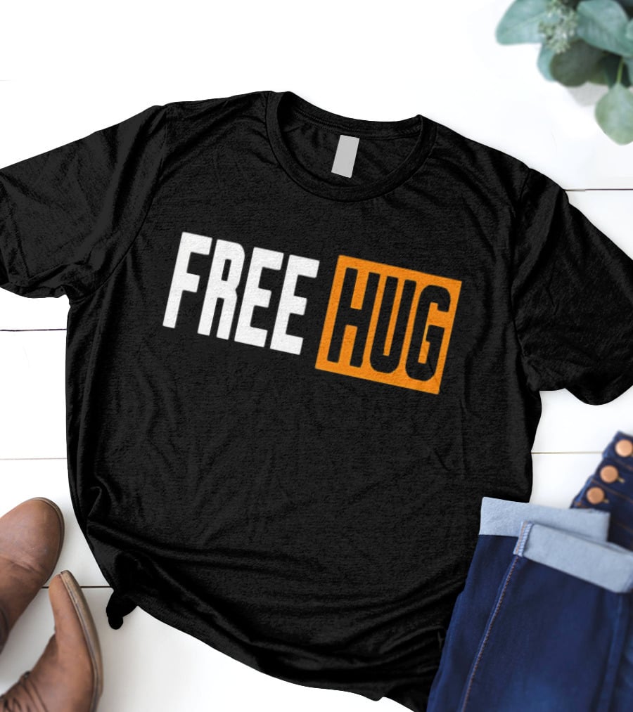 FREE HUG Logo Text With Orange Background Block T-Shirt