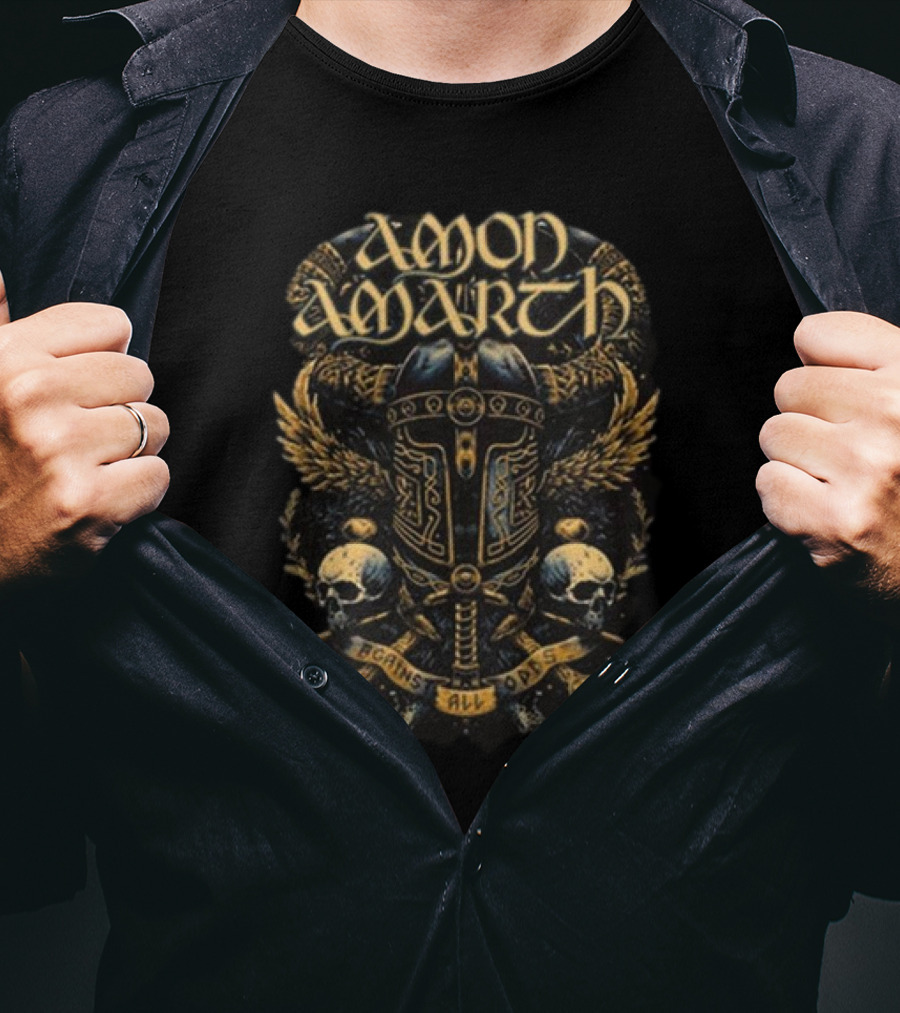 Amon Amarth Against All Odds Viking Helmet And Skull Wing Armor T-Shirt