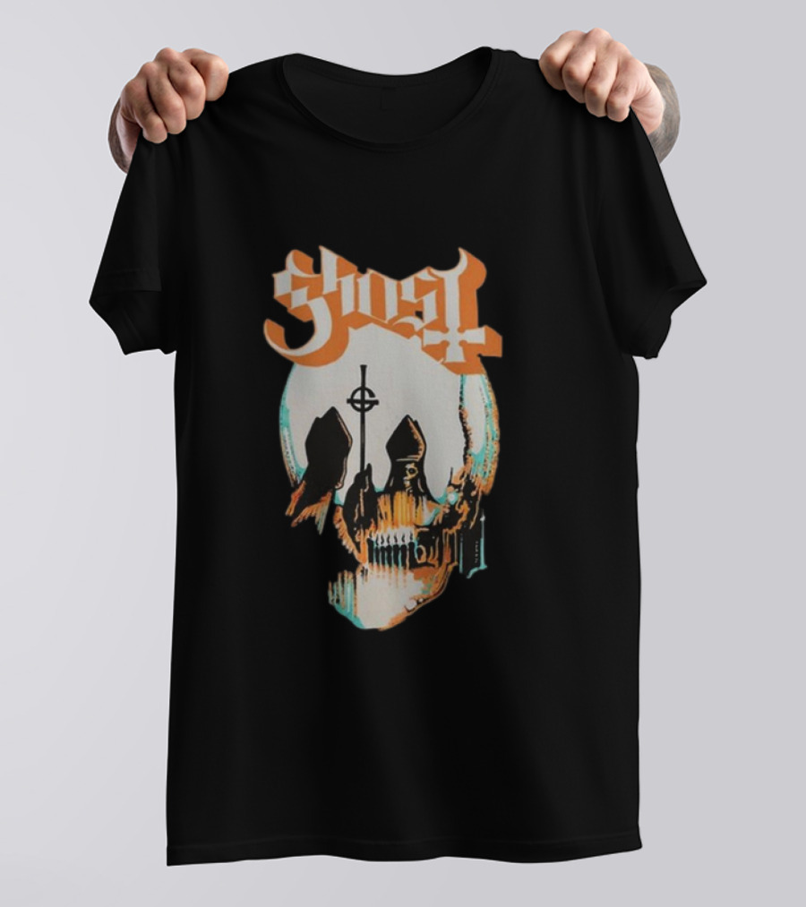 Ghost Band Skull Reflections With Cross And Cathedral Elements T-Shirt