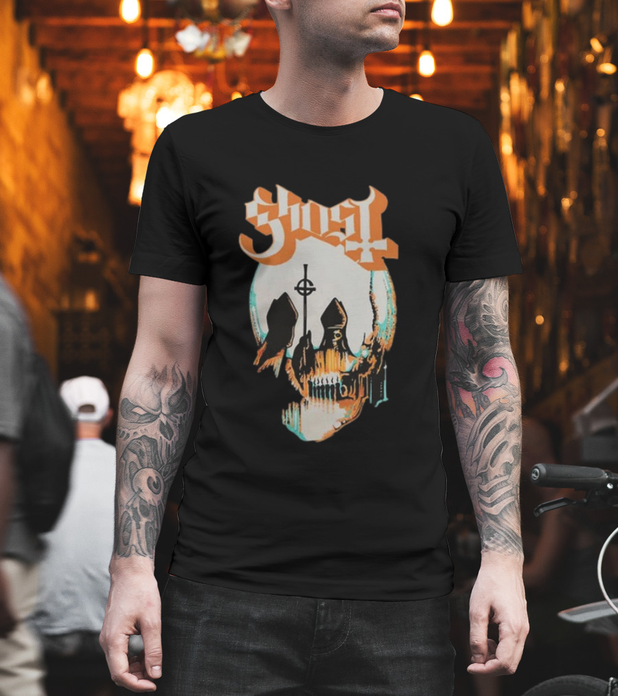 Ghost Band Skull Reflections With Cross And Cathedral Elements T-Shirt