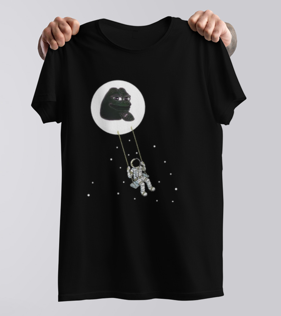 Pepe Crypto Astronaut Swinging On Moon Pepe Coin T-Shirt