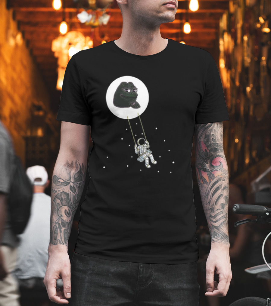Pepe Crypto Astronaut Swinging On Moon Pepe Coin T-Shirt