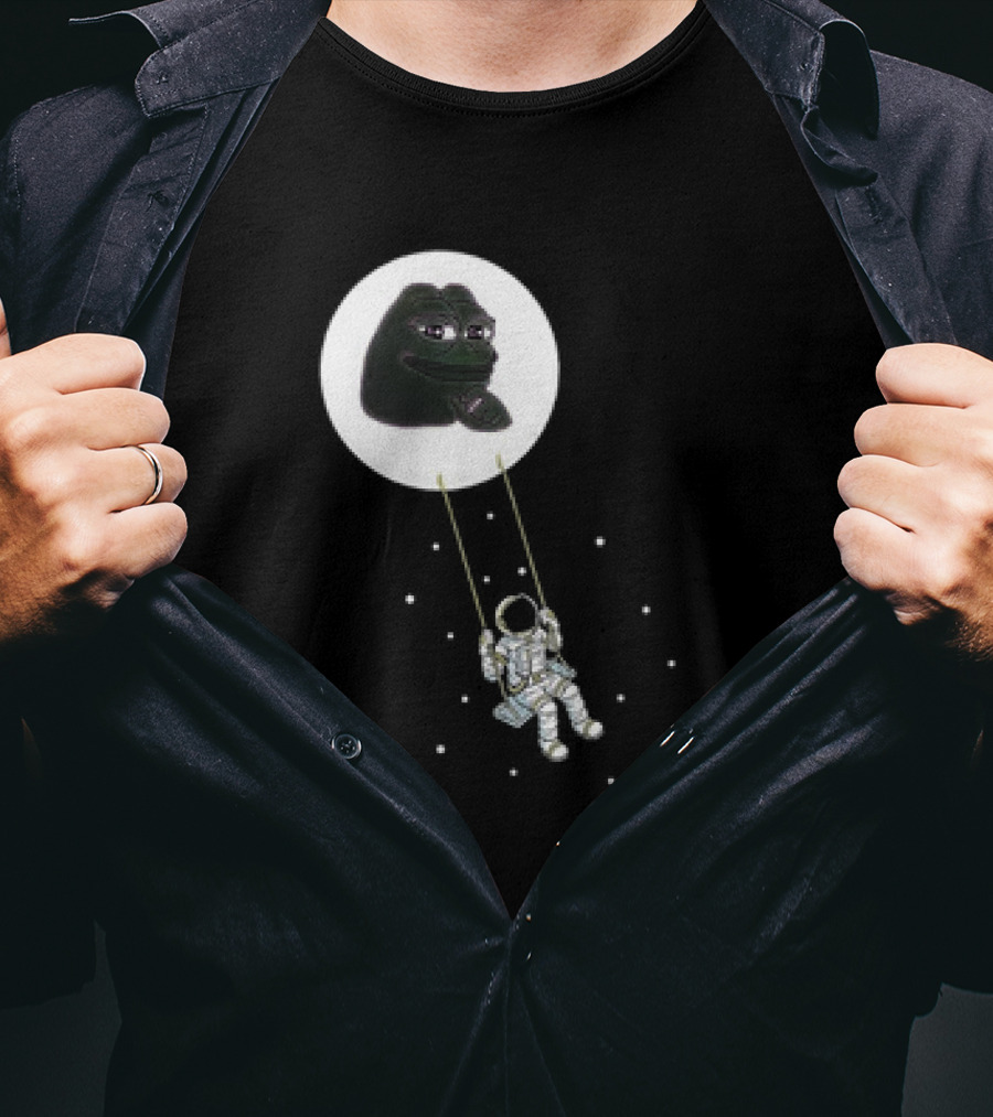Pepe Crypto Astronaut Swinging On Moon Pepe Coin T-Shirt