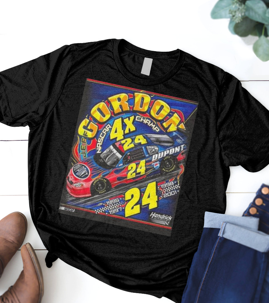 Jeff Gordon #24 Dupont NASCAR 4X Champ 1995-1997-1998-2001 Hendrick Racing T-Shirt