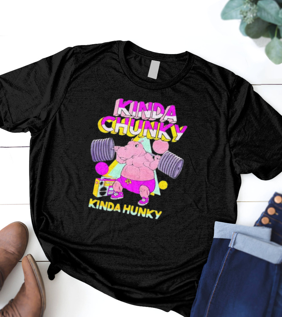 Kinda Chunky Kinda Hunky Hippo Bodybuilding Gym Cartoon Boombox T-Shirt