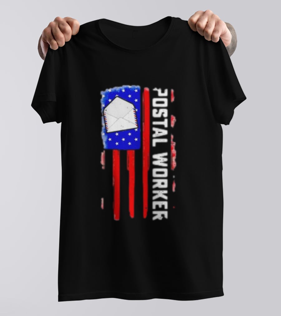 Postal Worker American Flag Envelope Stars Stripes Patriotic Postman Rural Carrier T-Shirt
