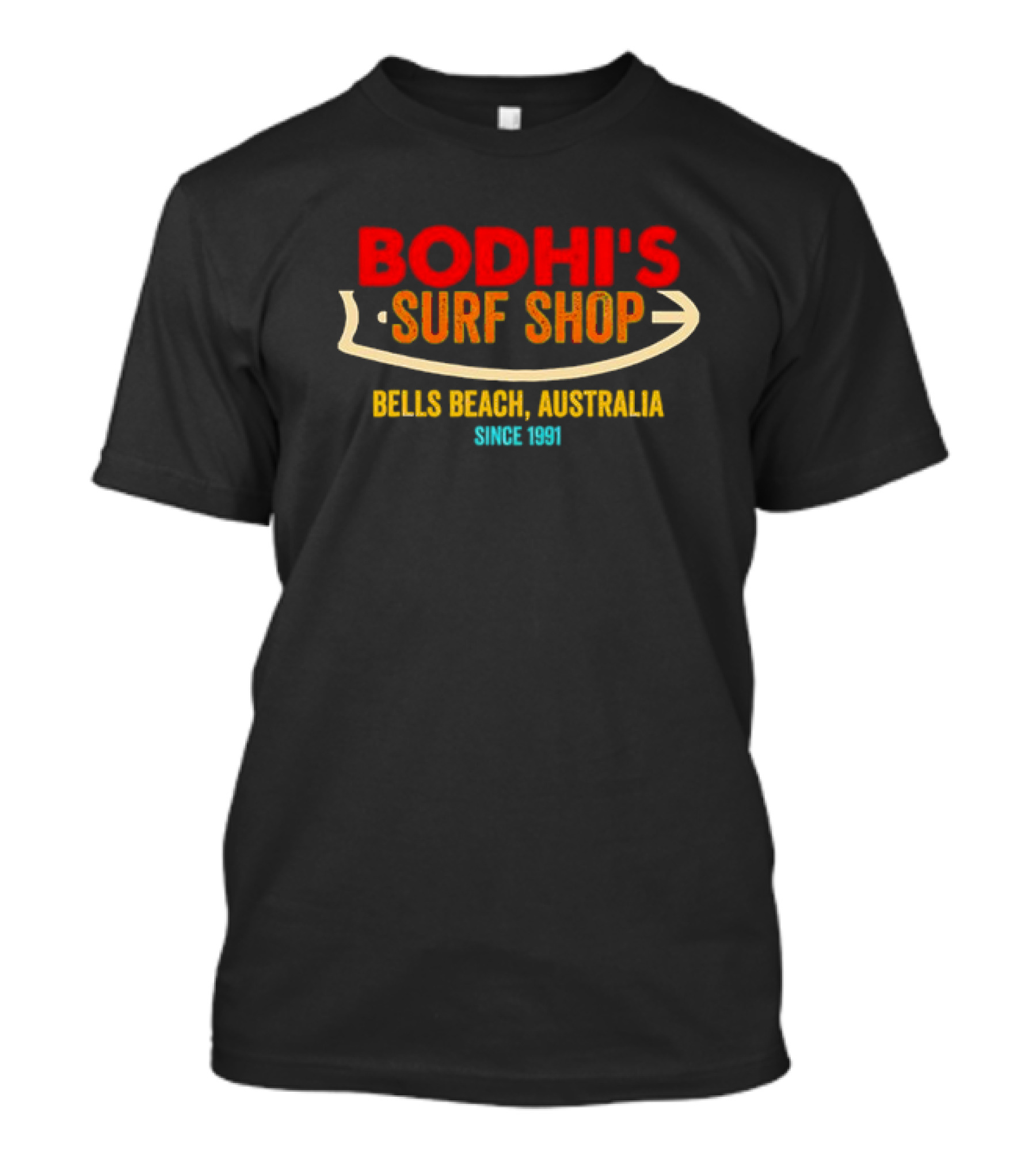 Bodhi's Surf Shop Bells Beach Australia Retro Surfboard Since 1991 T-Shirt