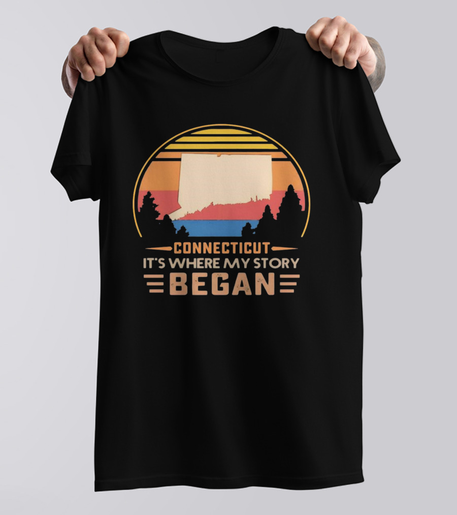 Connecticut It's Where My Story Began Vintage Retro Sunset T-Shirt