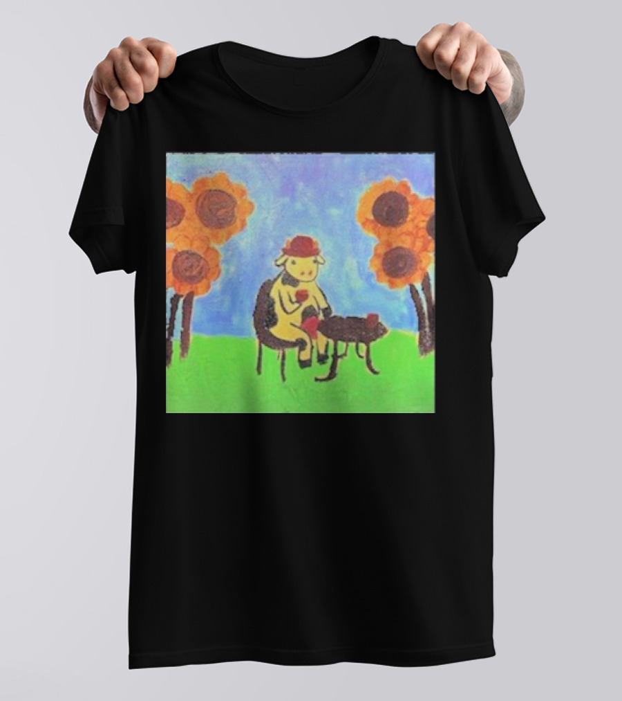 Leanbeeftees Tea Time Cow In Hat With Sunflowers T-Shirt