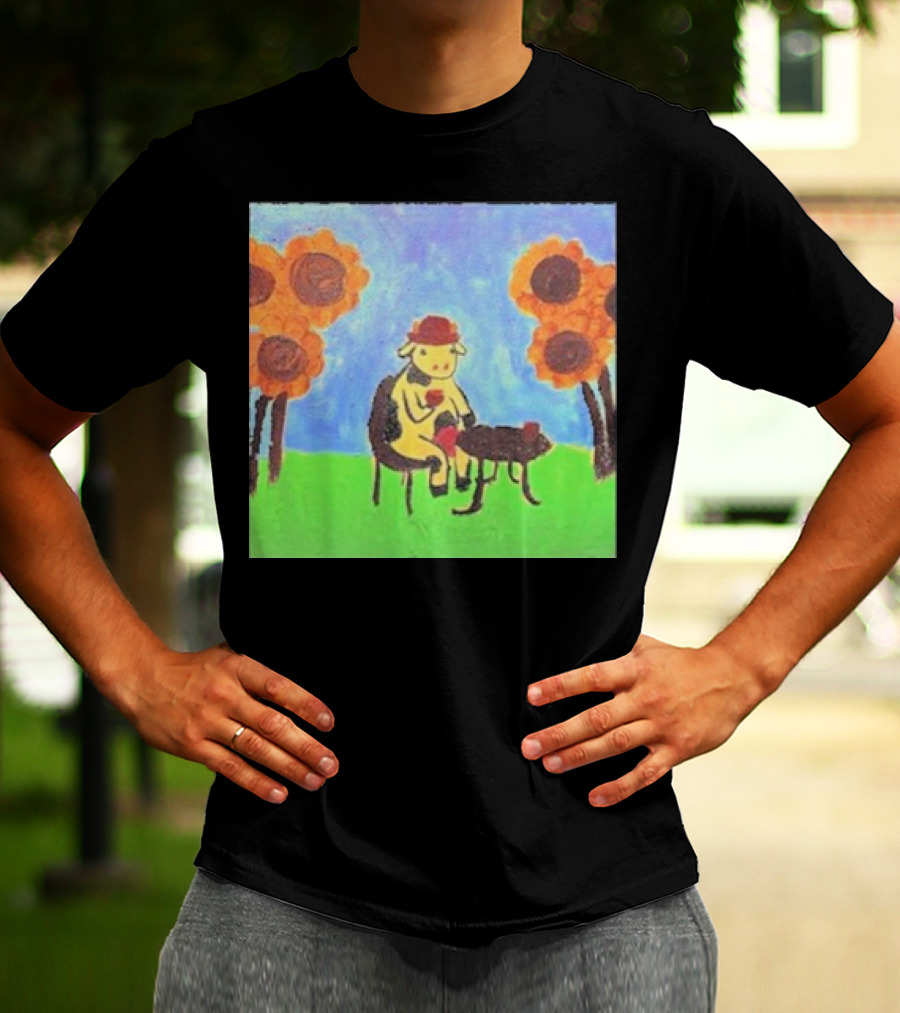Leanbeeftees Tea Time Cow In Hat With Sunflowers T-Shirt