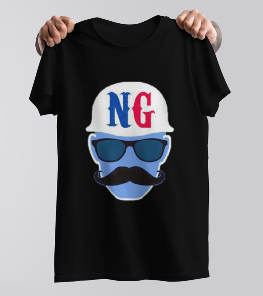 NG Not Gaetti NG Logo Blue Mustache And Sunglasses T-Shirt