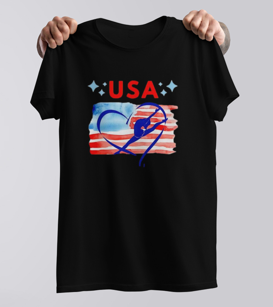 USA Patriotic American Flag Heart Gymnastics T-Shirt