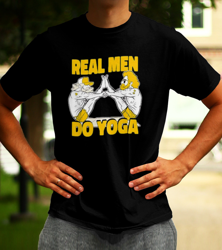 Real Men Do Yoga Cartoon Exercise Training T-Shirt