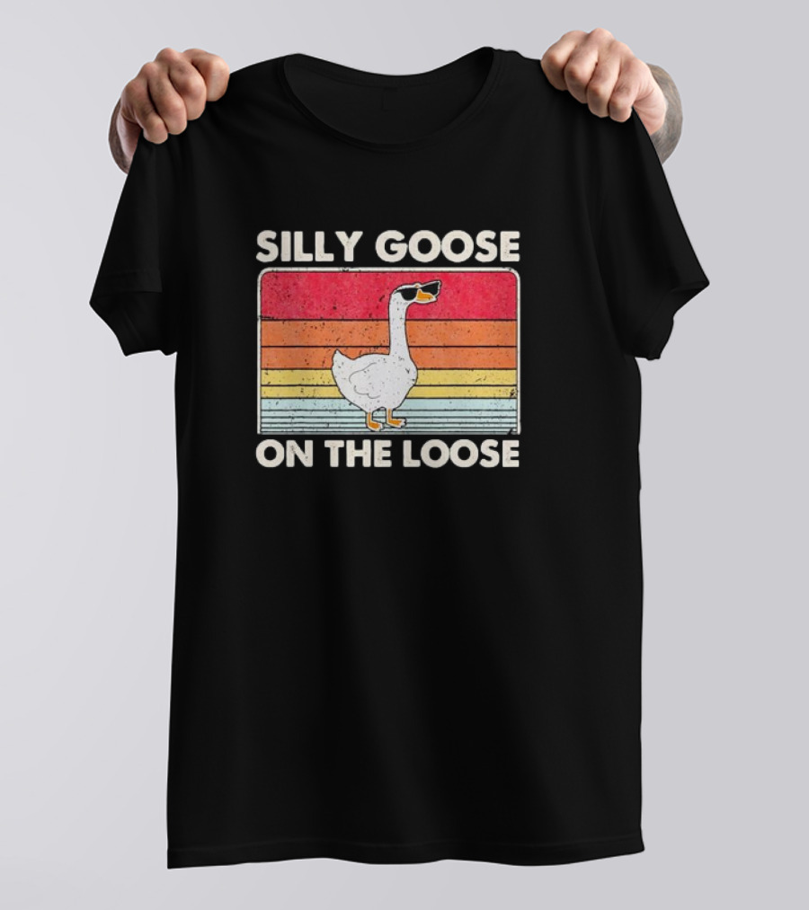Silly Goose On The Loose Retro Sunglasses Vintage Stripes T-Shirt