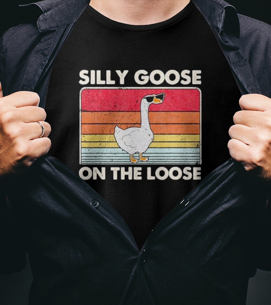 Silly Goose On The Loose Retro Sunglasses Vintage Stripes T-Shirt