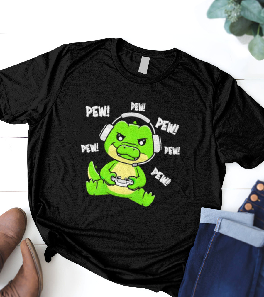Alligator Crocodile Gamer Pew Pew Pew Headset Controller T-Shirt