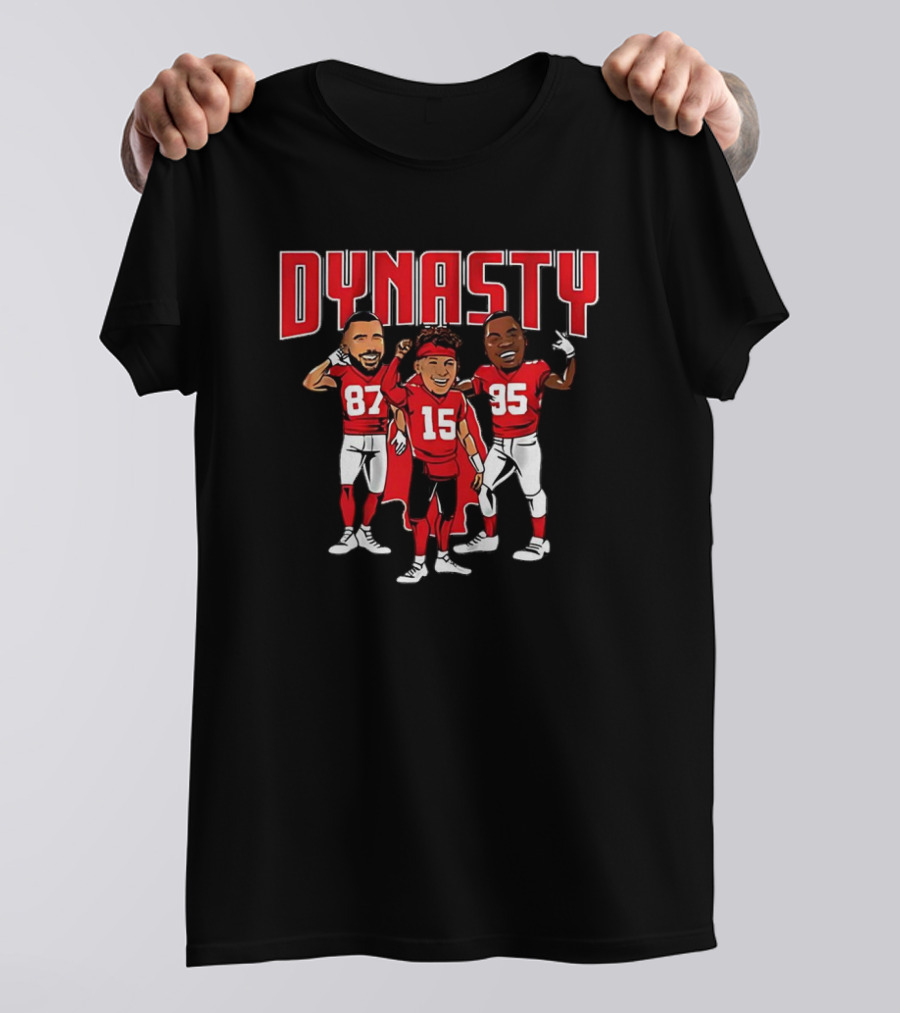 Mahomes Kelce Jones 87 15 95 Dynasty Kansas City Caricatures T-Shirt