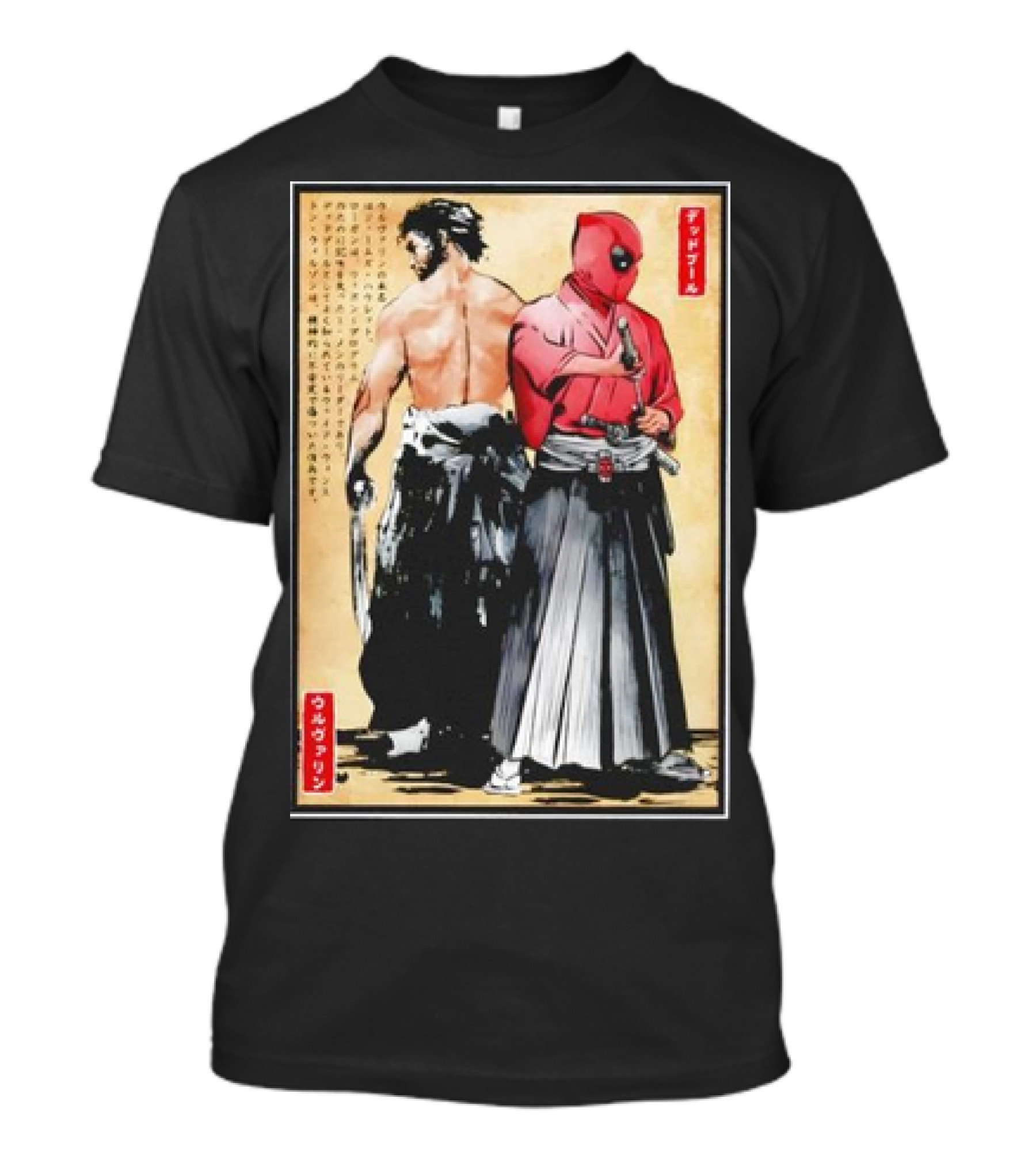 Mutant Samurai And Red Ronin Deadpool Wolverine Woodblock T-Shirt