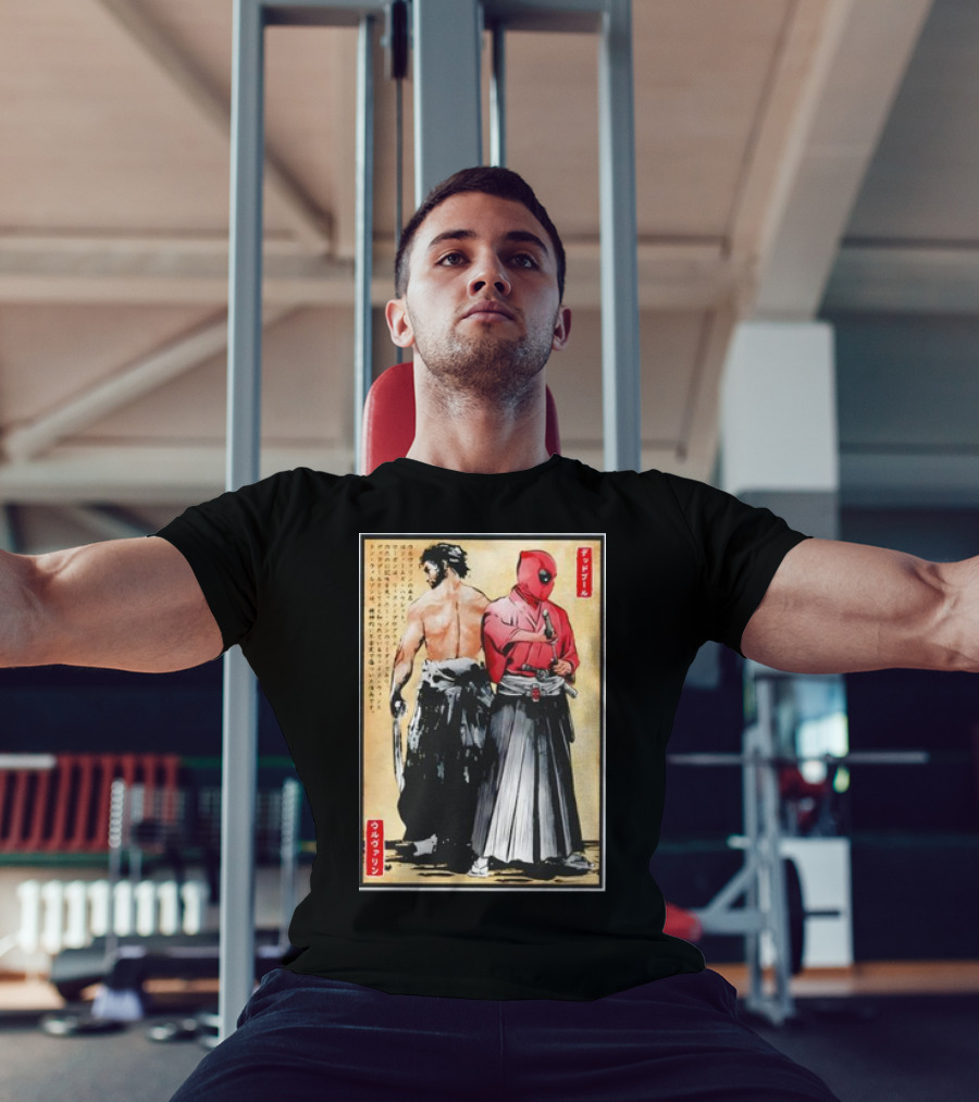 Mutant Samurai And Red Ronin Deadpool Wolverine Woodblock T-Shirt